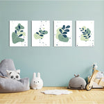 Abstract Botanical Leaves 4 Pieces Kids Metal Wall Art.