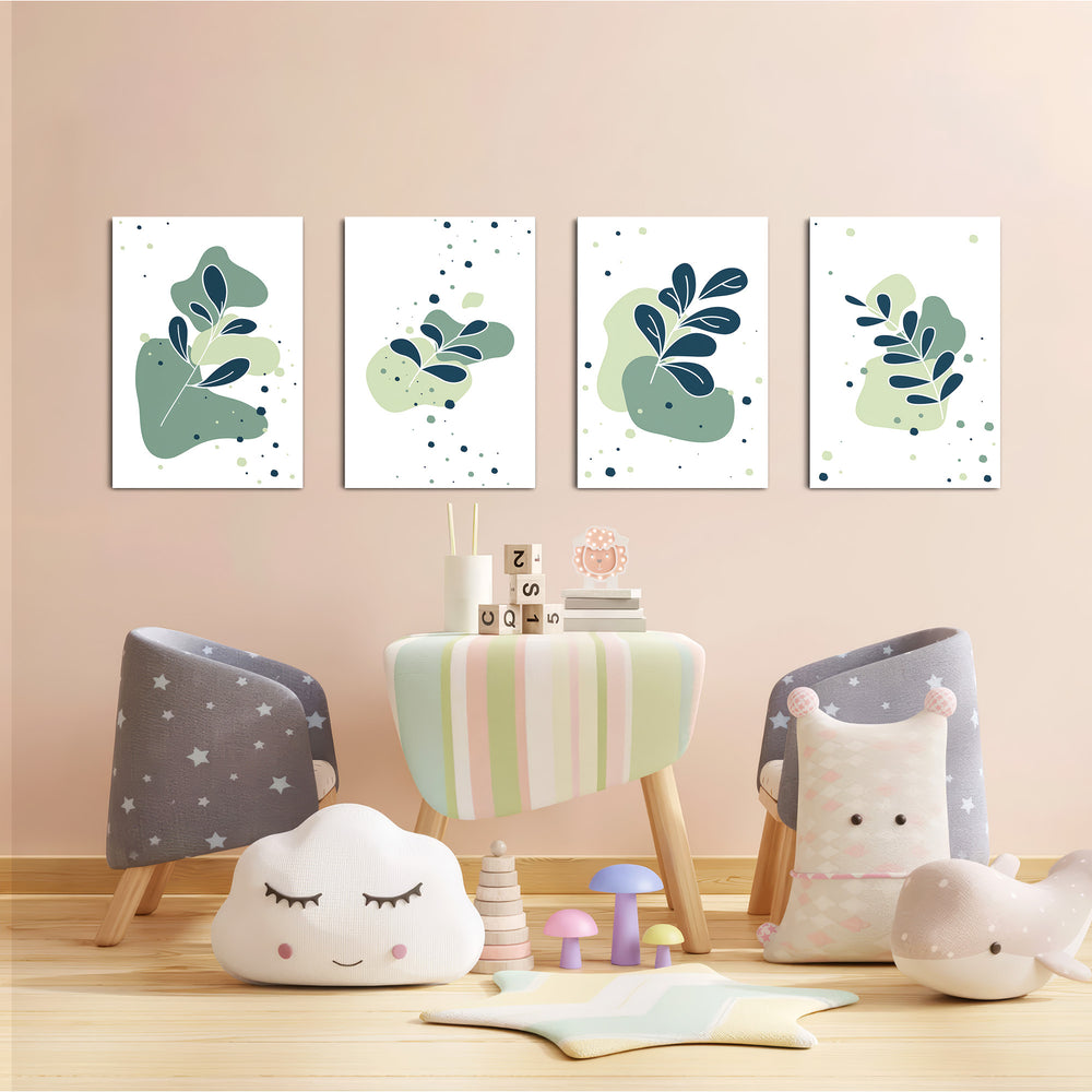 Abstract Botanical Leaves 4 Pieces Kids Metal Wall Art.