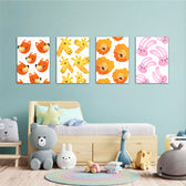 Cute Animal Faces Pattern 4 Pieces Kids Metal Wall Art.