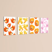 Cute Animal Faces Pattern 4 Pieces Kids Metal Wall Art.