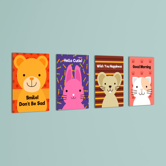 Friendly Animals Quotes 4 Pieces Kids Metal Wall Art.