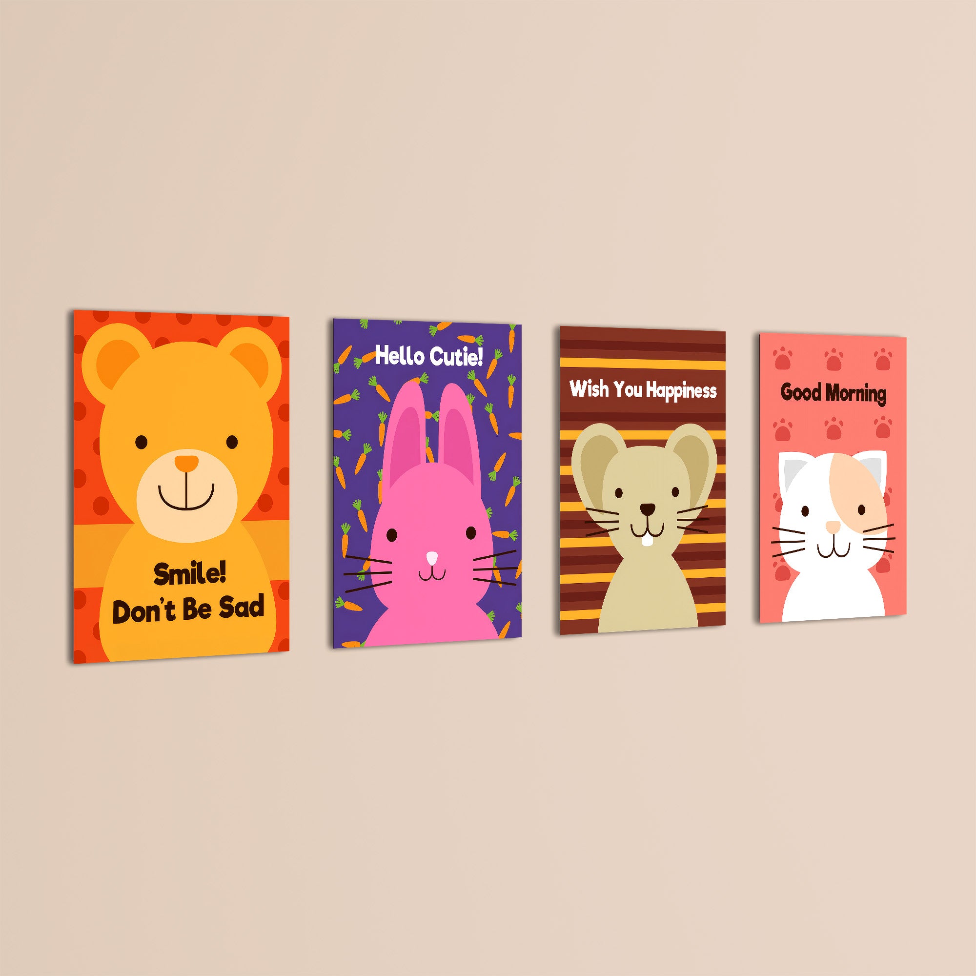 Friendly Animals Quotes 4 Pieces Kids Metal Wall Art.