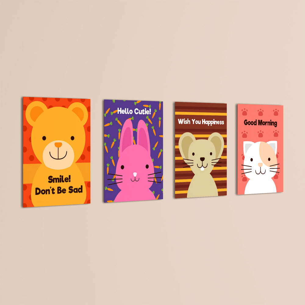 Friendly Animals Quotes 4 Pieces Kids Metal Wall Art.