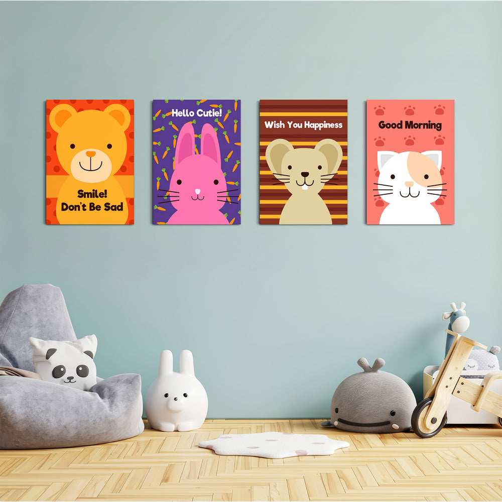 Friendly Animals Quotes 4 Pieces Kids Metal Wall Art.