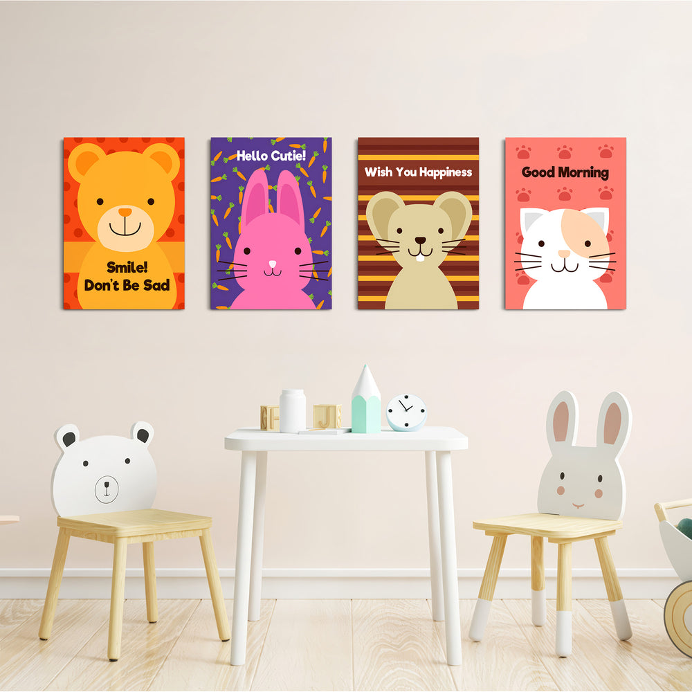 Friendly Animals Quotes 4 Pieces Kids Metal Wall Art.