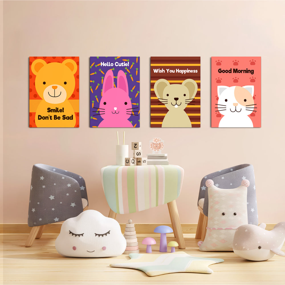 Friendly Animals Quotes 4 Pieces Kids Metal Wall Art.