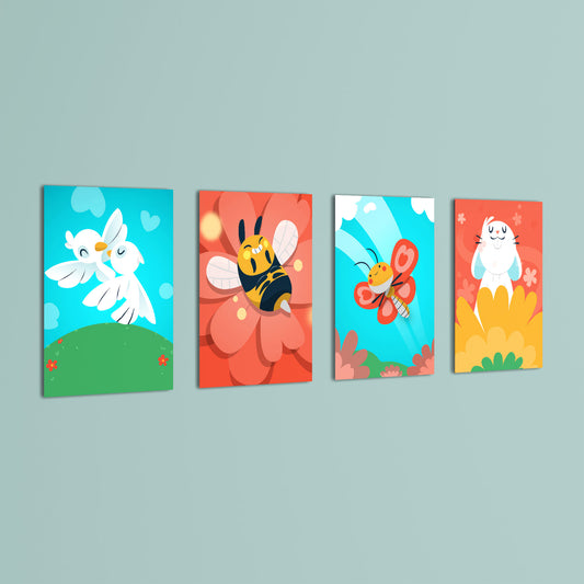 Cute Garden Friends 4 Pieces Kids Metal Wall Art.