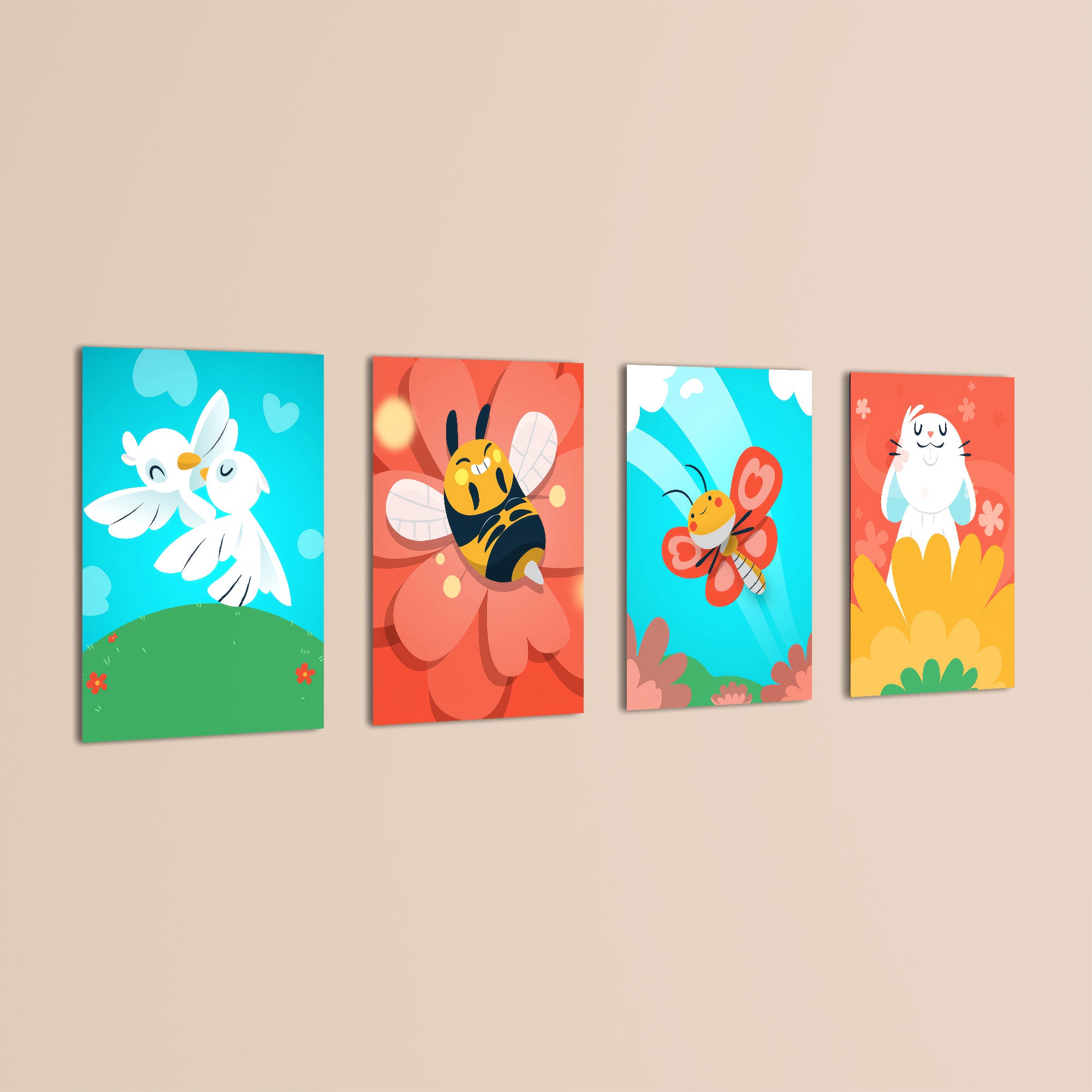 Cute Garden Friends 4 Pieces Kids Metal Wall Art.