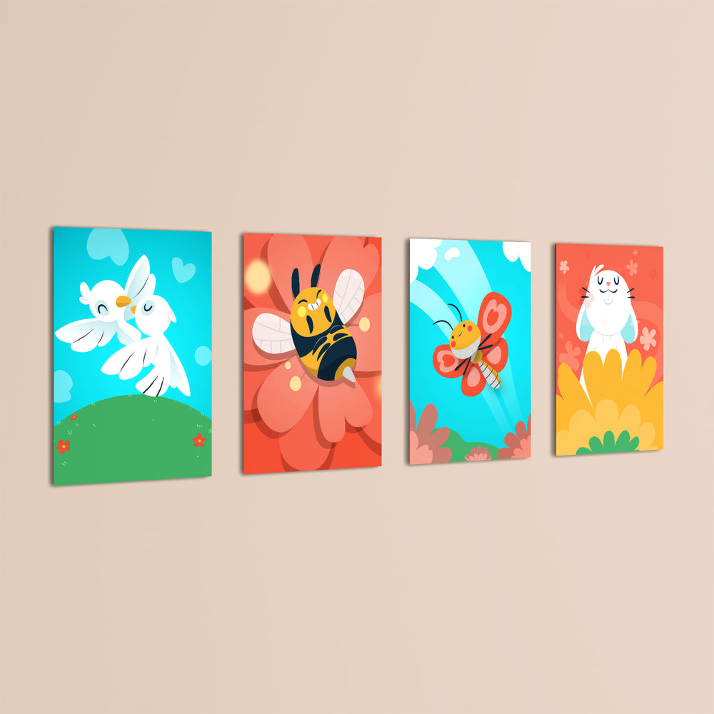 Cute Garden Friends 4 Pieces Kids Metal Wall Art.