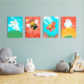 Cute Garden Friends 4 Pieces Kids Metal Wall Art.