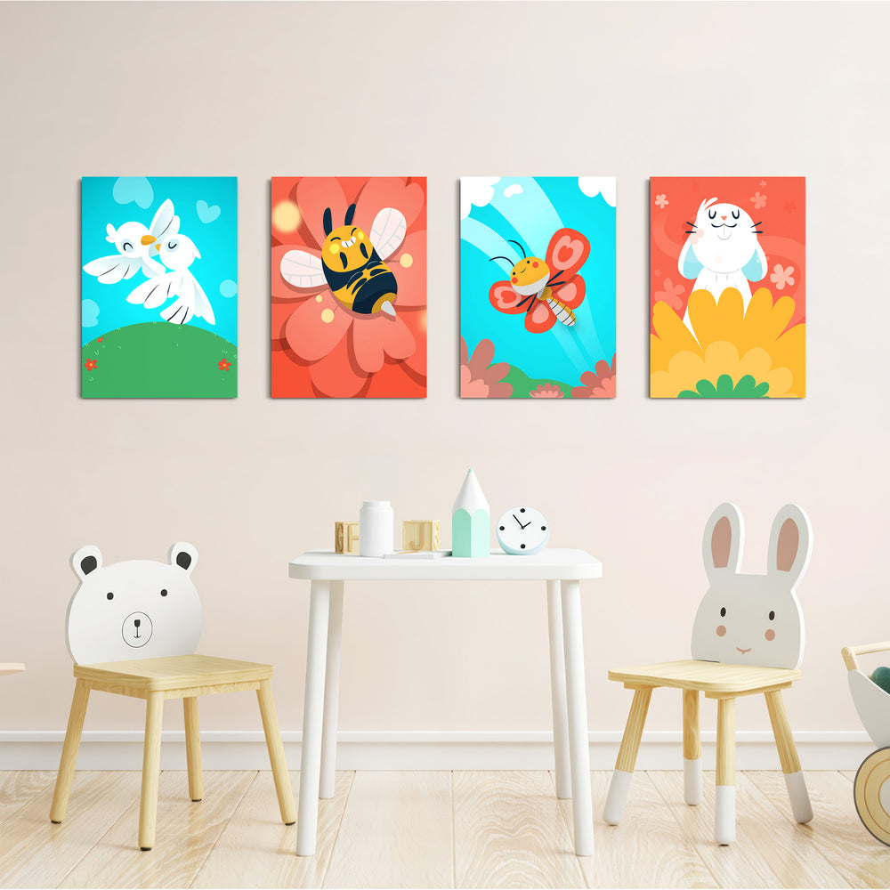 Cute Garden Friends 4 Pieces Kids Metal Wall Art.
