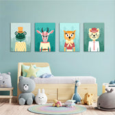 Dapper Forest Animals 4 Pieces Kids Metal Wall Art.
