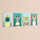 Dapper Forest Animals 4 Pieces Kids Metal Wall Art.