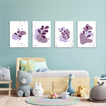 Purple Abstract Leaves 4 Pieces Kids Metal Wall Art.