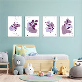 Purple Abstract Leaves 4 Pieces Kids Metal Wall Art.