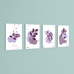 Purple Abstract Leaves 4 Pieces Kids Metal Wall Art.