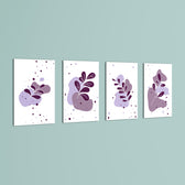 Purple Abstract Leaves 4 Pieces Kids Metal Wall Art.