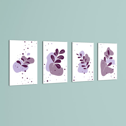 Purple Abstract Leaves 4 Pieces Kids Metal Wall Art.
