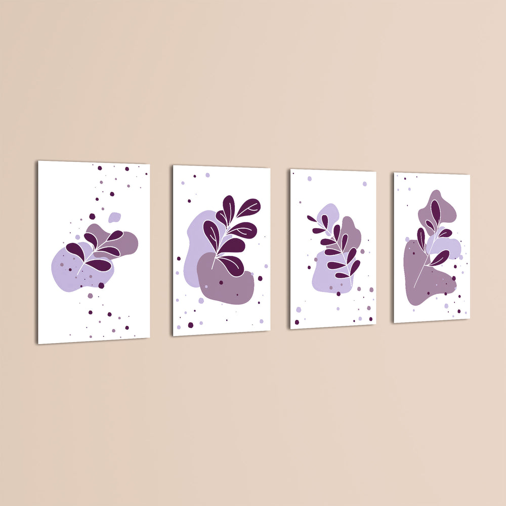 Purple Abstract Leaves 4 Pieces Kids Metal Wall Art.