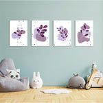 Purple Abstract Leaves 4 Pieces Kids Metal Wall Art.