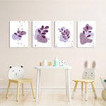 Purple Abstract Leaves 4 Pieces Kids Metal Wall Art.