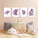 Purple Abstract Leaves 4 Pieces Kids Metal Wall Art.