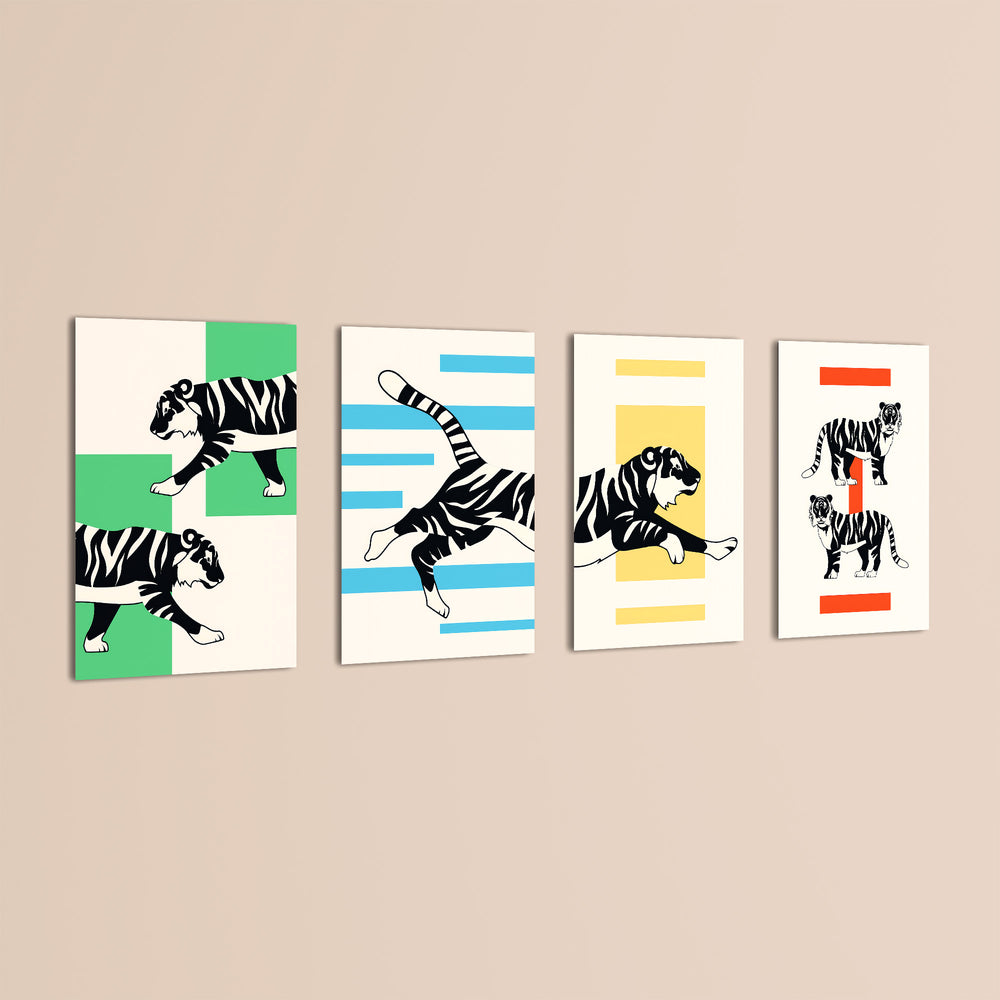 Bold Tigers 4 Pieces Kids Metal Wall Art.
