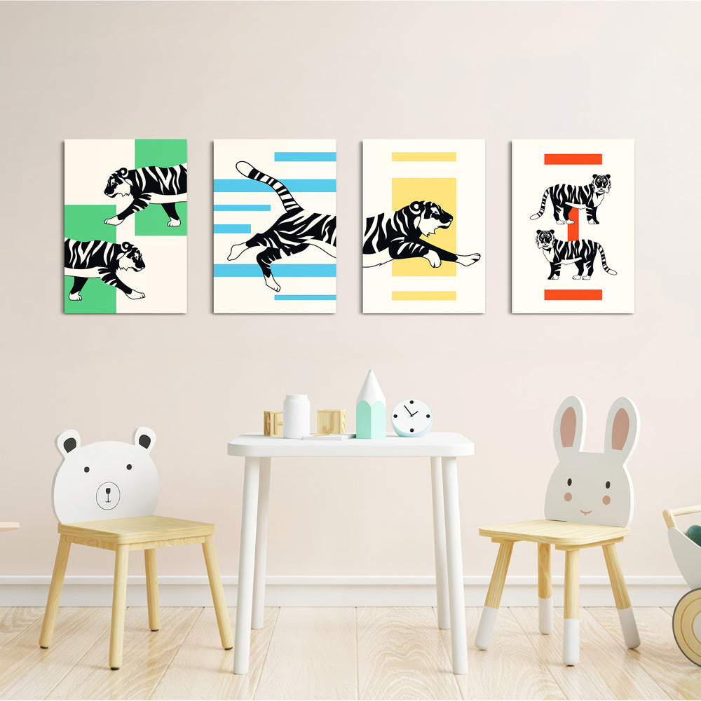 Bold Tigers 4 Pieces Kids Metal Wall Art.