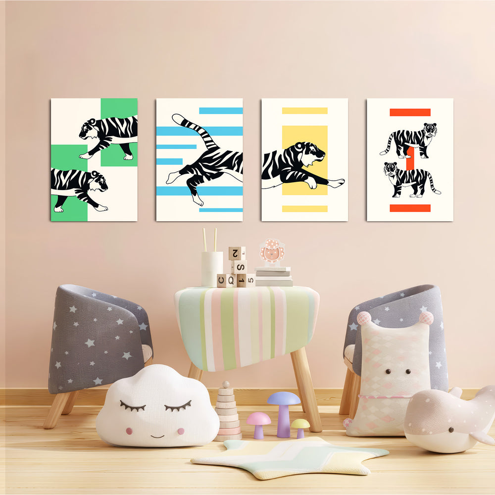 Bold Tigers 4 Pieces Kids Metal Wall Art.
