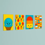 Kawaii Ice Cream Treats 4 Pieces Kids Metal Wall Art.