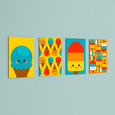 Kawaii Ice Cream Treats 4 Pieces Kids Metal Wall Art.