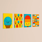 Kawaii Ice Cream Treats 4 Pieces Kids Metal Wall Art.