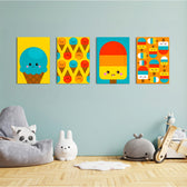 Kawaii Ice Cream Treats 4 Pieces Kids Metal Wall Art.