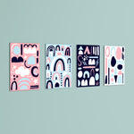 Scandi Shapes & Rainbows 4 Pieces Kids Metal Wall Art.