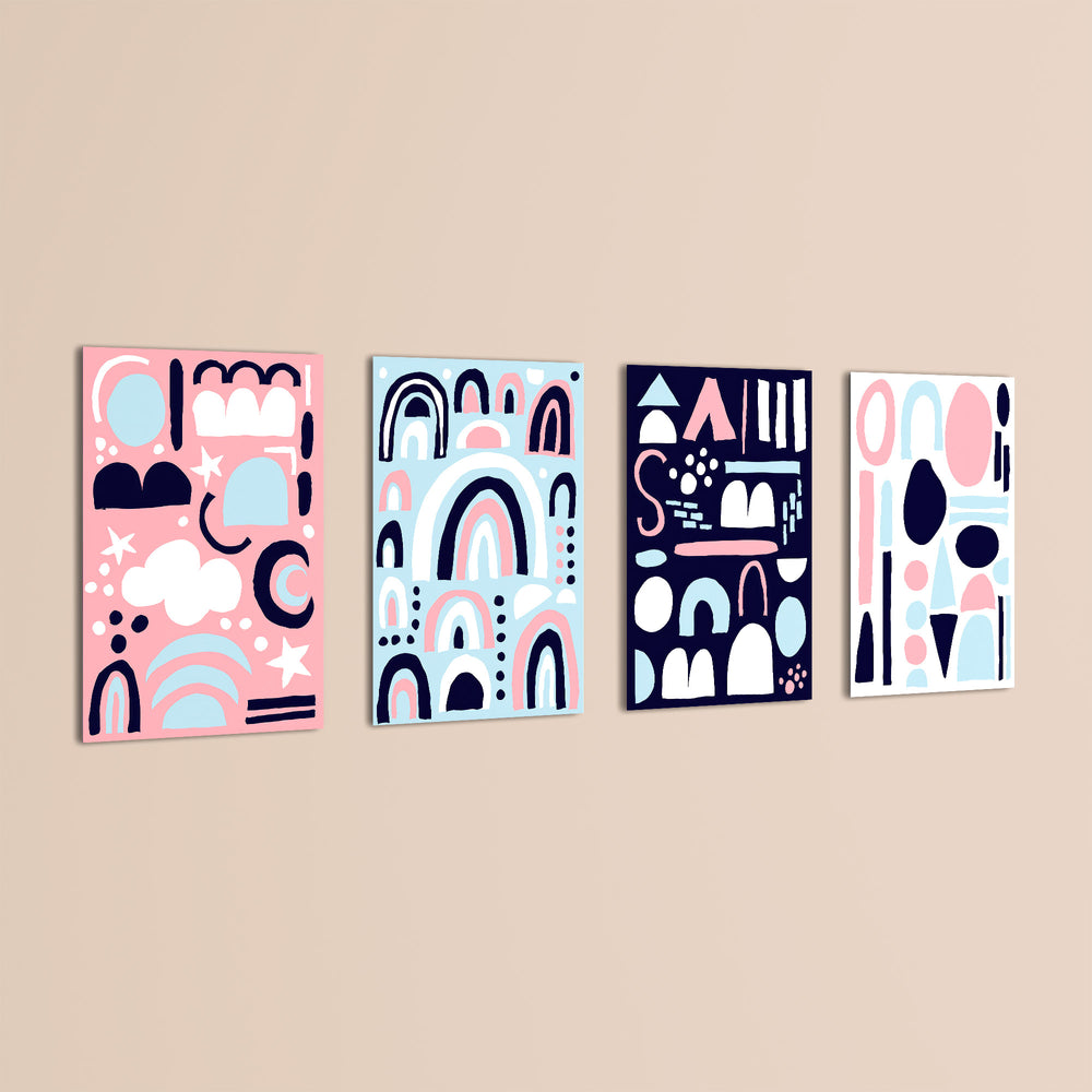 Scandi Shapes & Rainbows 4 Pieces Kids Metal Wall Art.