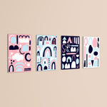 Scandi Shapes & Rainbows 4 Pieces Kids Metal Wall Art.