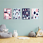 Scandi Shapes & Rainbows 4 Pieces Kids Metal Wall Art.