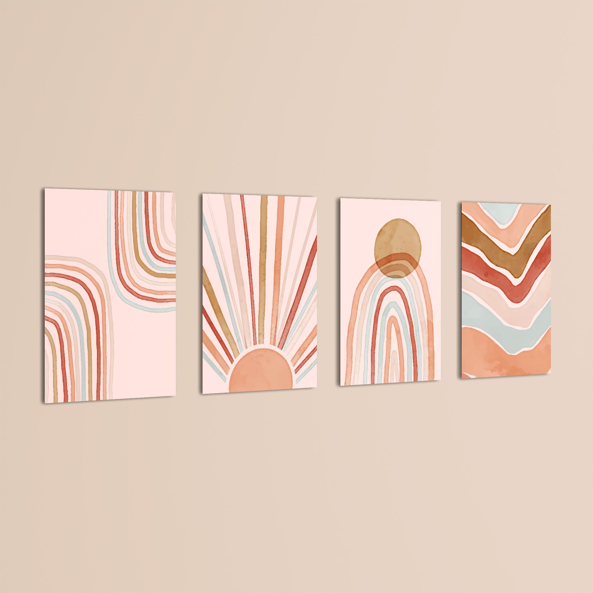 Boho Sun & Rainbows 4 Pieces Kids Metal Wall Art.