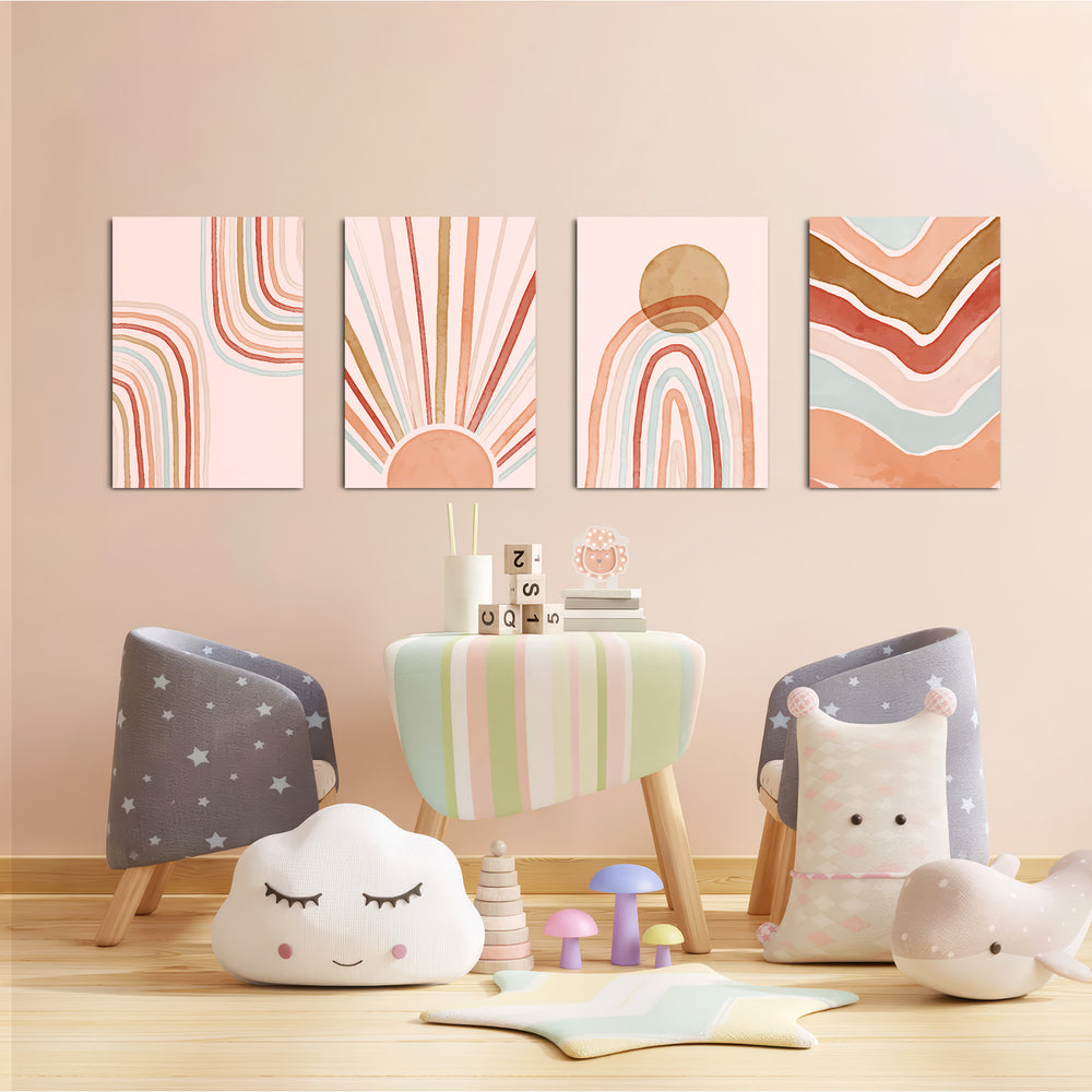Boho Sun & Rainbows 4 Pieces Kids Metal Wall Art.
