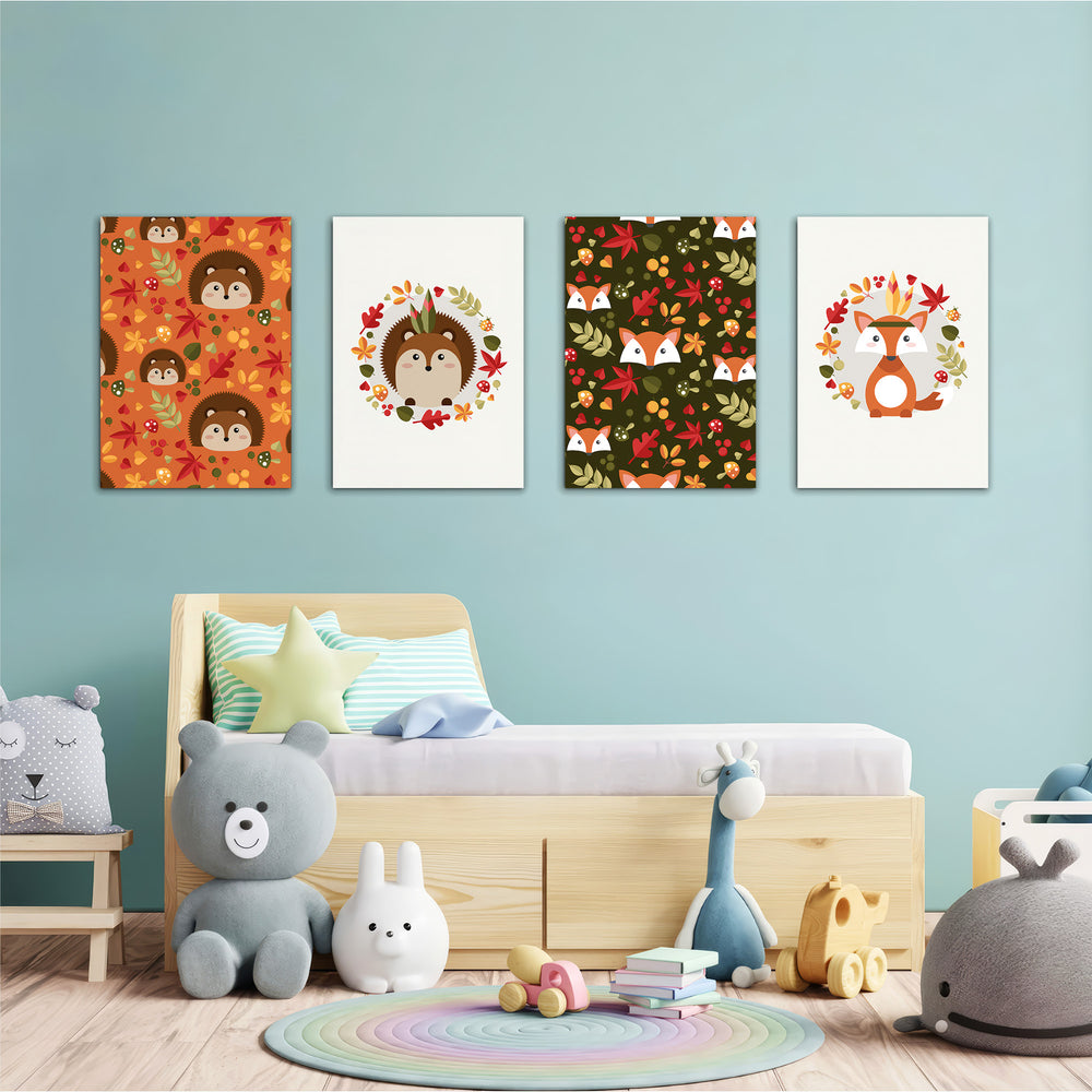 Woodland Autumn Friends 4 Pieces Kids Metal Wall Art.