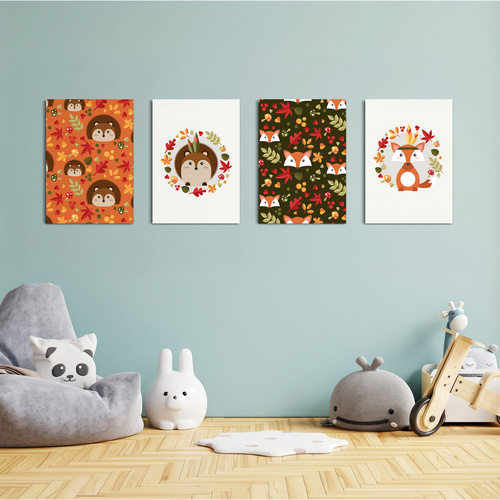 Woodland Autumn Friends 4 Pieces Kids Metal Wall Art.