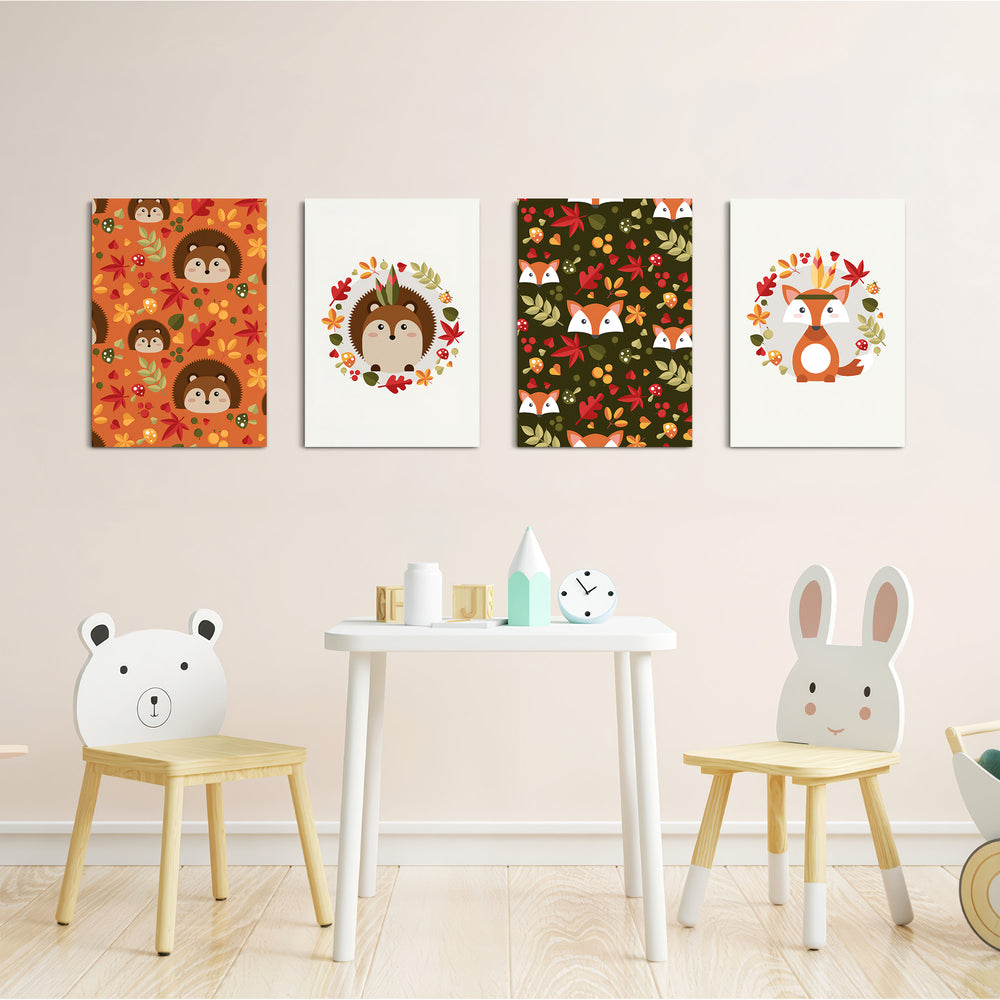 Woodland Autumn Friends 4 Pieces Kids Metal Wall Art.