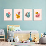 Pastel Botanical Line Art 4 Pieces Kids Metal Wall Art.