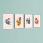 Pastel Botanical Line Art 4 Pieces Kids Metal Wall Art.