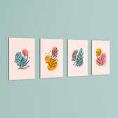 Pastel Botanical Line Art 4 Pieces Kids Metal Wall Art.