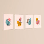 Pastel Botanical Line Art 4 Pieces Kids Metal Wall Art.