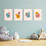 Pastel Botanical Line Art 4 Pieces Kids Metal Wall Art.