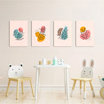 Pastel Botanical Line Art 4 Pieces Kids Metal Wall Art.
