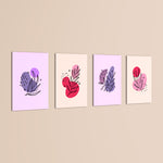 Pink Purple Botanical Line Art 4 Pieces Kids Metal Wall Art.