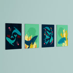 Whales & Coral Reef 4 Pieces Kids Metal Wall Art.
